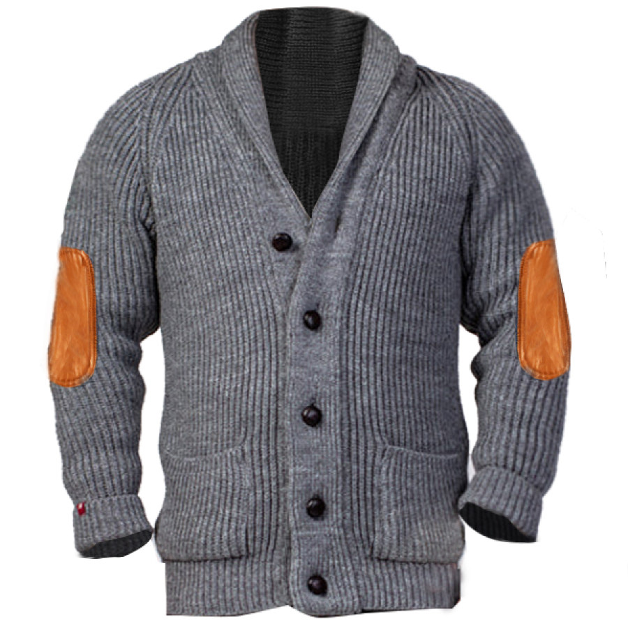 

Men's Knitted Cardigan Jacket Outdoor Warm Woolen Cuffs Suede Patchwork Coat
