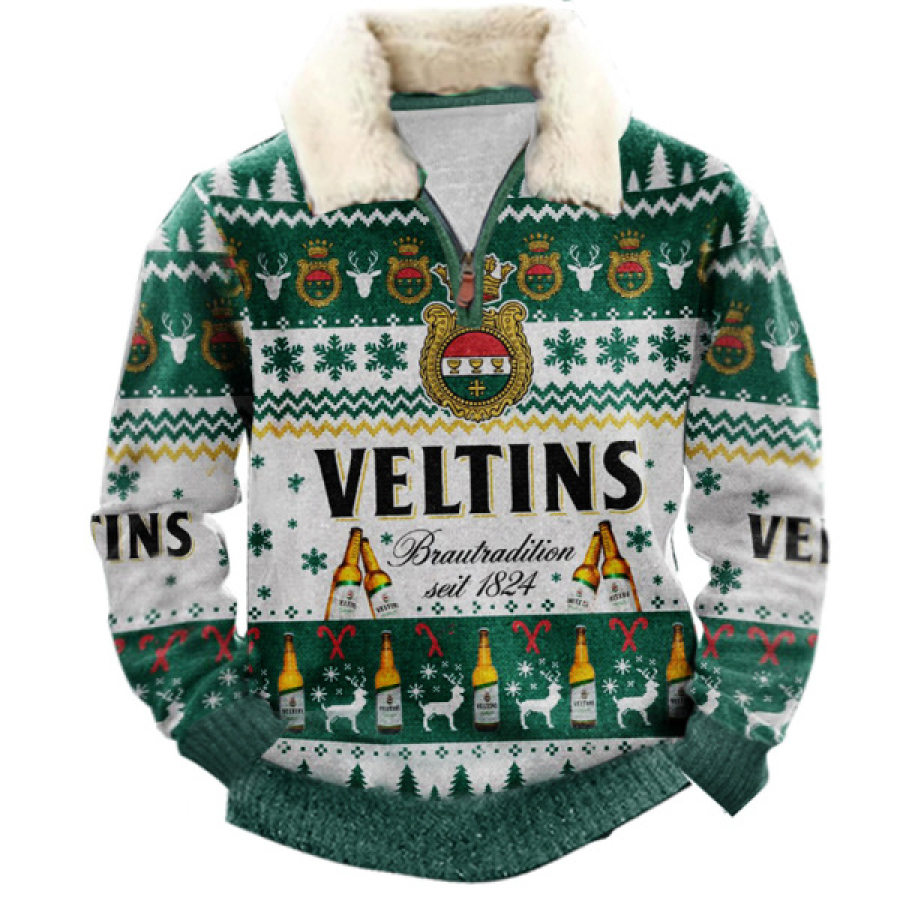 

VLS Hässlicher Weihnachtspullover 1/4-Reißverschluss Stehkragen Fleece-Kragen Dickes Sweatshirt
