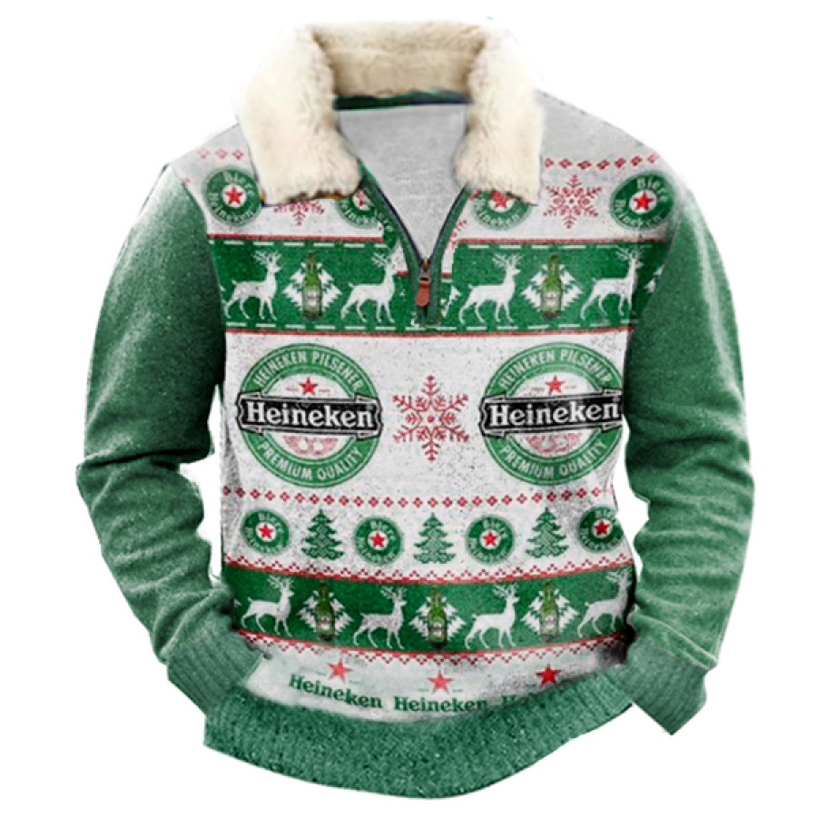 

Busch Classic Ugly Christmas Sweater Sudadera Gruesa Con Cremallera De 1/4 Y Cuello De Forro Polar