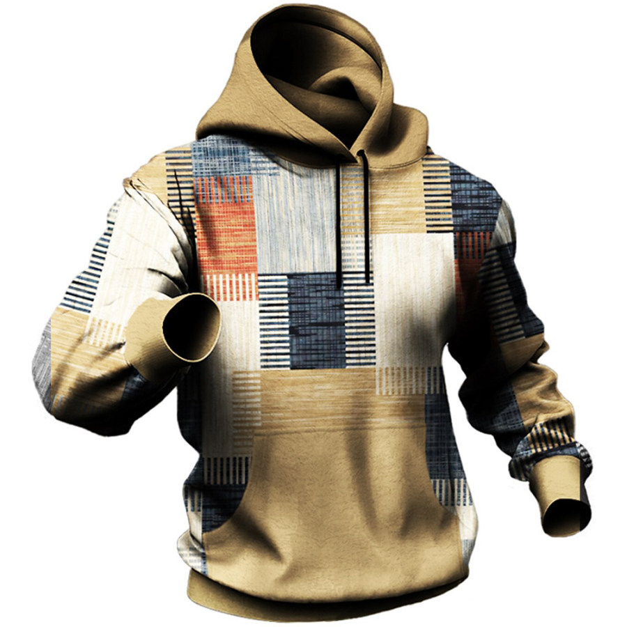 

Sudadera Con Bolsillo Y Capucha Con Estampado De Patchwork En Contraste Retro Para Hombre