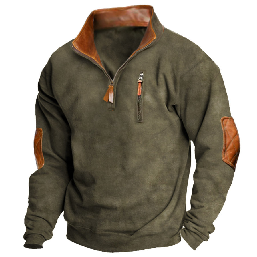 

Мужская уличная кожаная толстовка на молнии 1/4 тактический карманный пуловер в стиле ретро