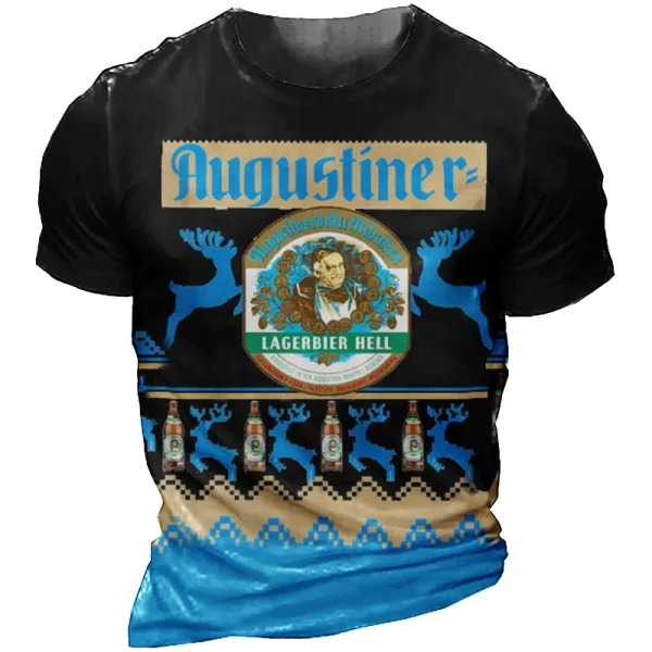 Men Beers Augustiner Print Casual Short Sleeved T-shirt - Cotosen.com