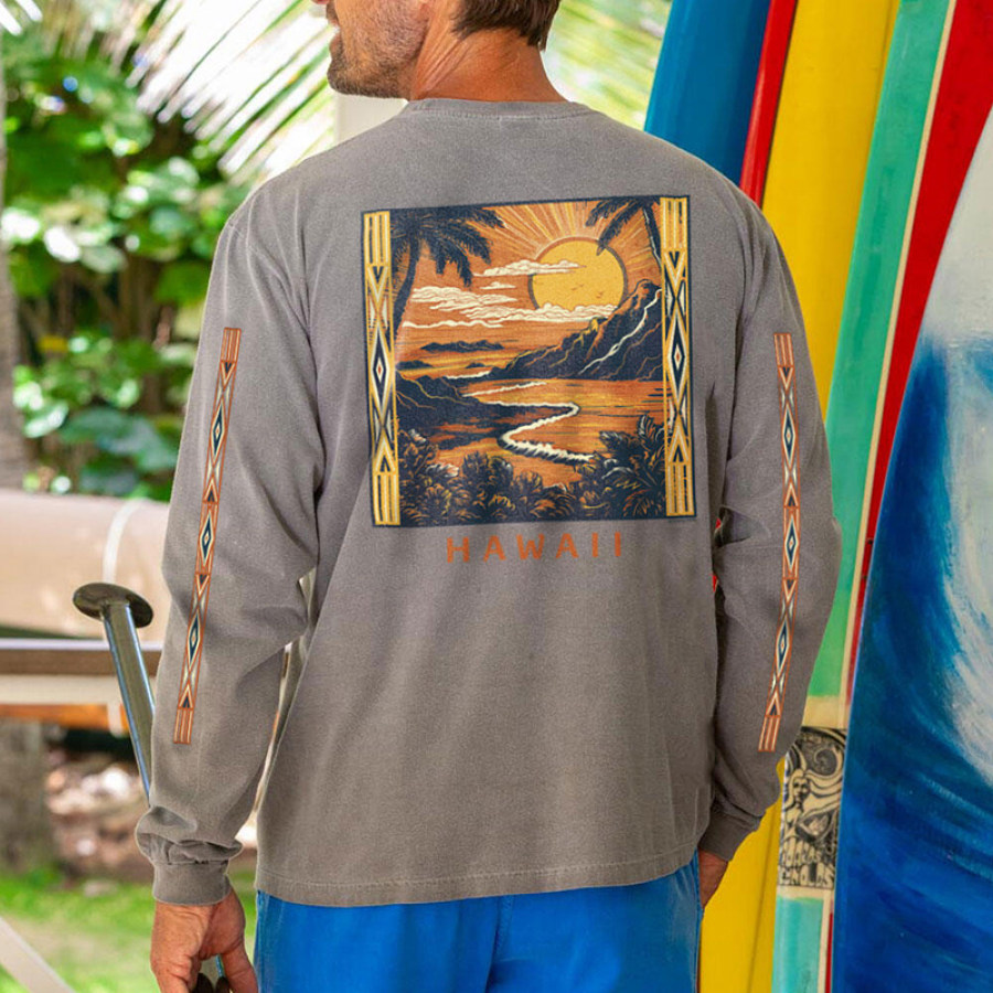 

Hawaiian Retro Landscape Printed Long Sleeve T-shirt