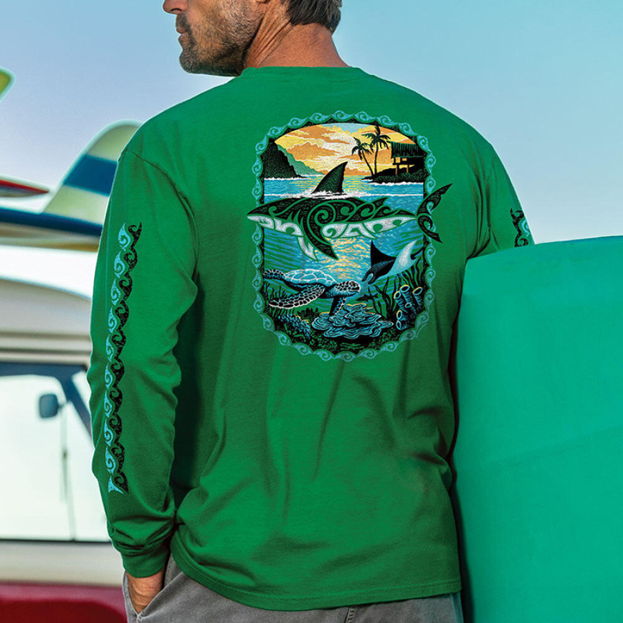 

Marine Life Landscape Printed Long Sleeve T-shirt