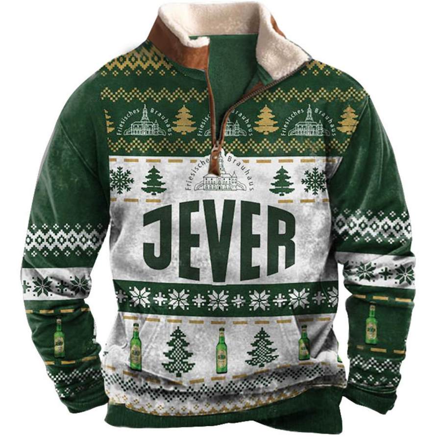 

Men's Sweatshirt Quarter Zip Jever German Ugly Christmas Plush Collar Vintage Daily Tops
