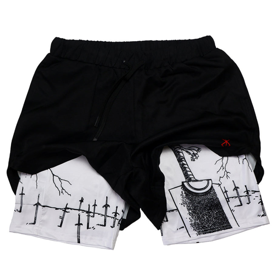 

Herren-Shorts Mit Kordelzug Und Anime-Aufdruck Doppellagige Performance-Shorts