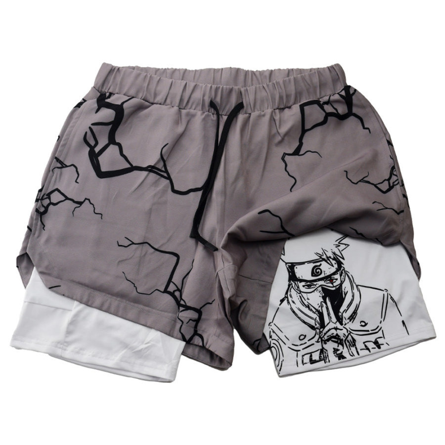 

Herren-Shorts Mit Kordelzug Und Anime-Aufdruck Doppellagige Performance-Shorts