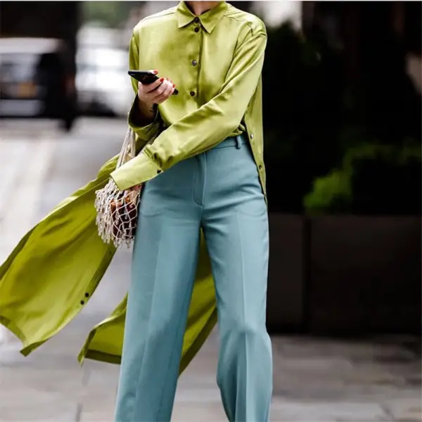 Casual Long Sleeve   Pure Color  Kick Pleat Shirt Maxi Dresses - Leanarea.chimpone.com 