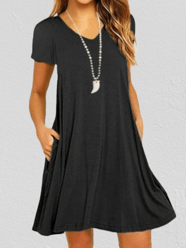 

V Neck Plain Shift Dress