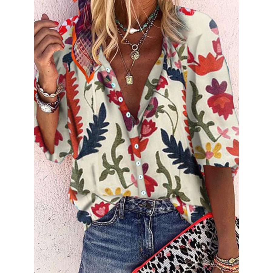 Casual Printed Colour Single Breasted Long Sleeve Loose Blouse