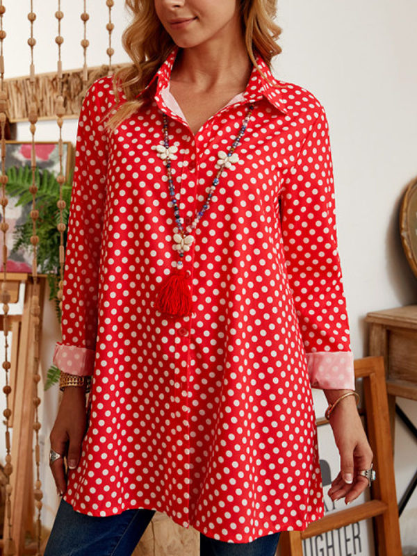 

Long Sleeve Polka Dots Shirt Collar Vintage Blouse