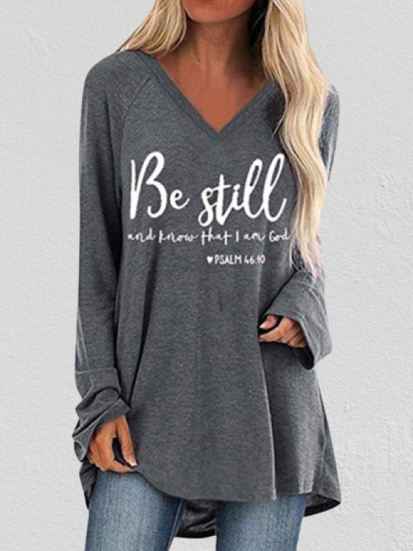 

V Neck Letters Loose-Fitting T-shirt