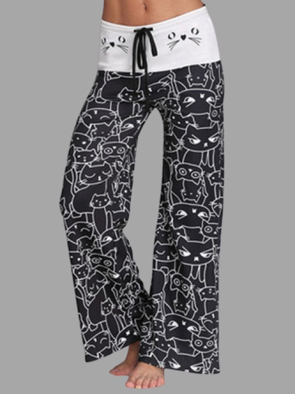 

Printed Cat Print Wide-leg Pants