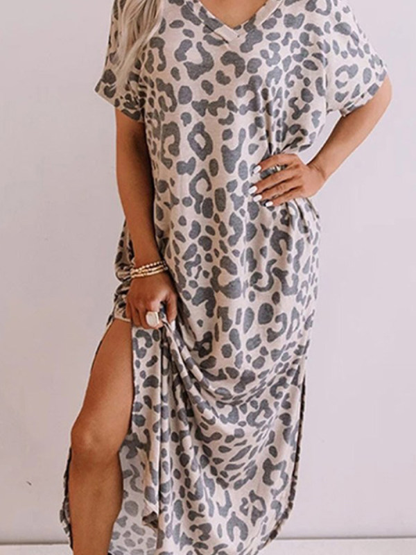 

Casual loose print short sleeve dress