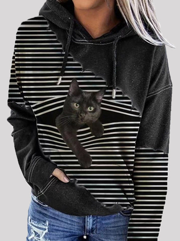 

Loose Tie-Dye Cat Hooded Casual Sweatshirt