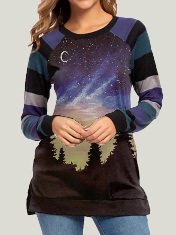 

Fashion landscape print color matching casual t-shirt