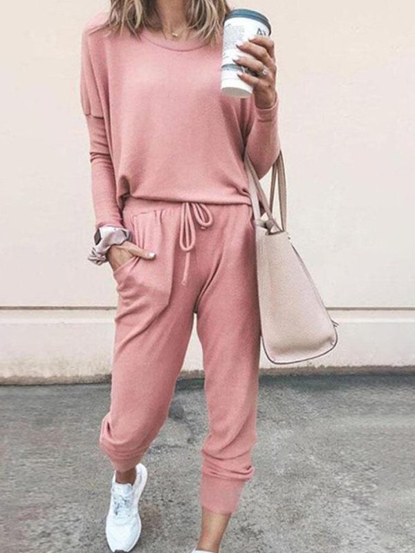 

Casual solid color long sleeve home suit