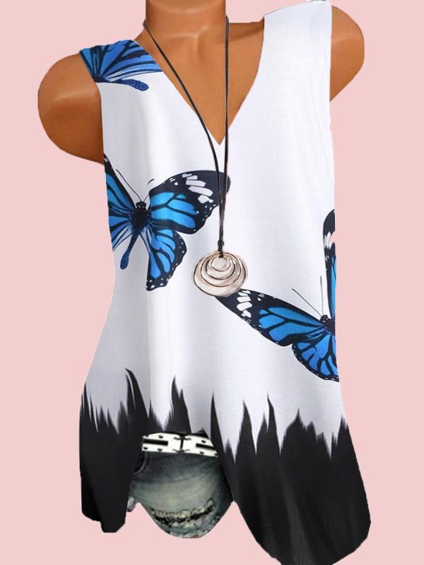 

V Neck Printed Sleeveless T-shirt