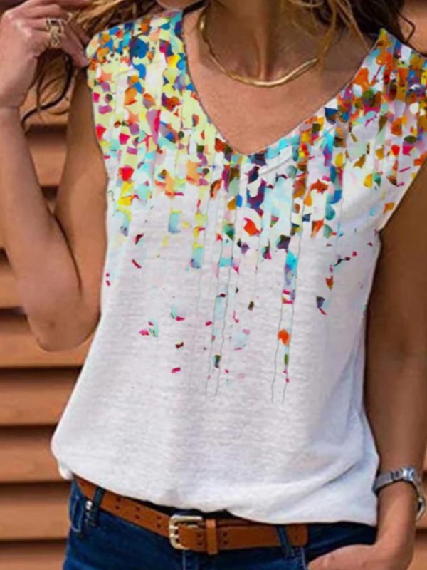 

Women Cotton Casual Abstract Printed V Neck Shift Tank Top