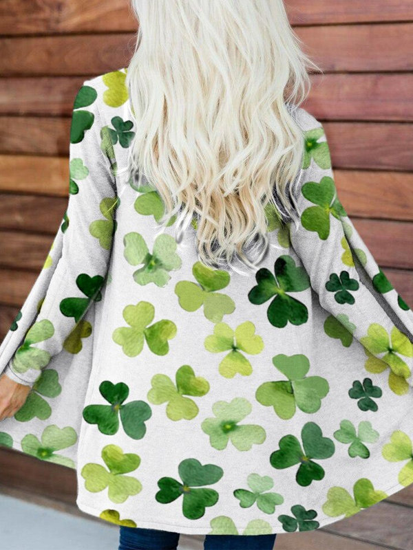 

Ladies St. Patrick's Day Clover Element Printed Casual Cardigan