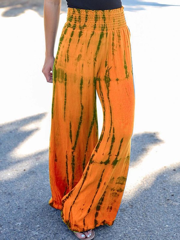 

Womens printed high waist casual wide leg trousers