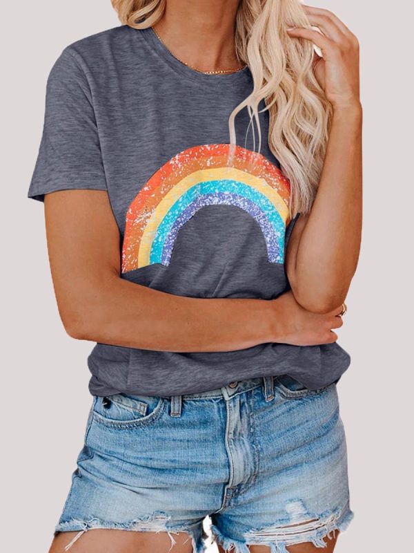 

Slim-fit Rainbow Pattern Short-sleeved T-shirt