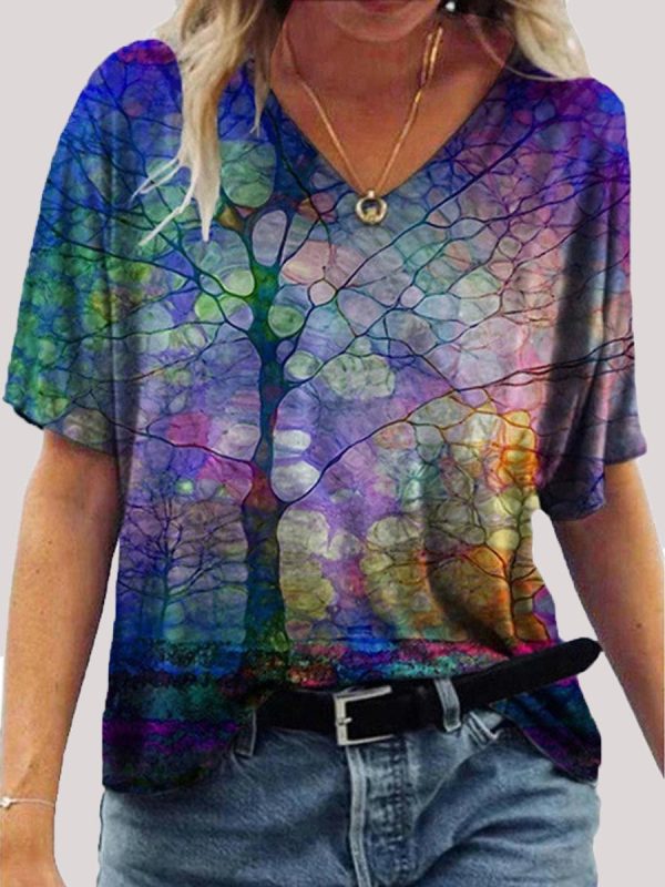 

Casual V-Neck Abstract Painting Short-Sleeved T-Shirt