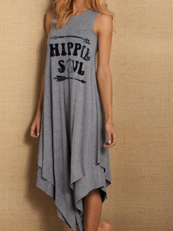

Summer letter printing casual long skirt round neck sleevel