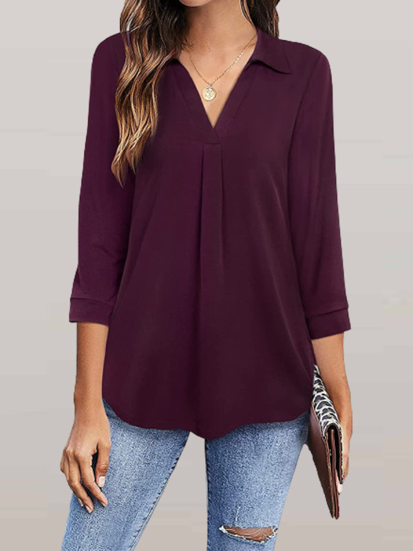 Solid Color Fashion Three-quarter Sleeve T-shirt