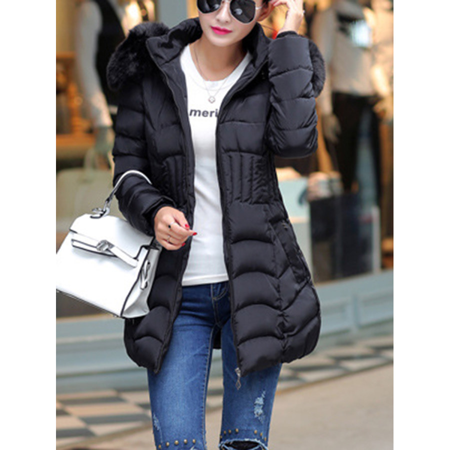 Hooded Pocket Quilted Plain Padded Coat