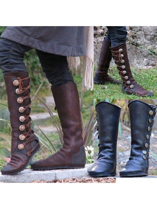 

Plain Flat Round Toe Date Outdoor Knee High Flat Boots