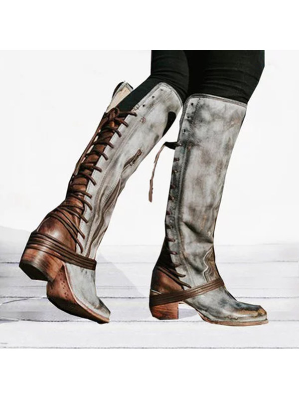 

Plain Round Toe Casual Outdoor Knee High High Heels Boots