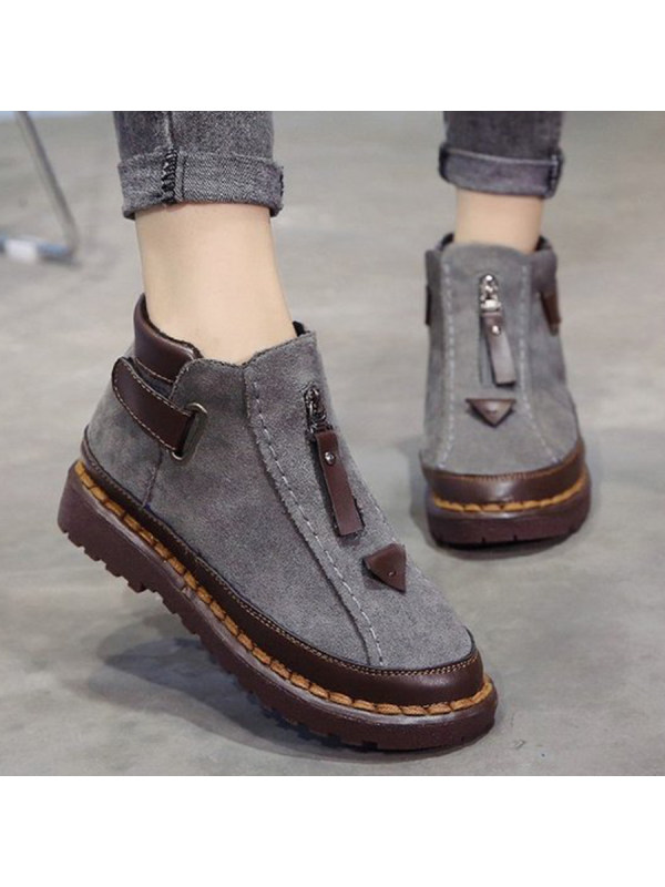 

Color Block Flat Velvet Round Toe Casual Outdoor Short Flat Boots