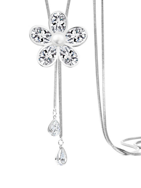 

Imitated Crystal Flower Shape alloy Long Necklace