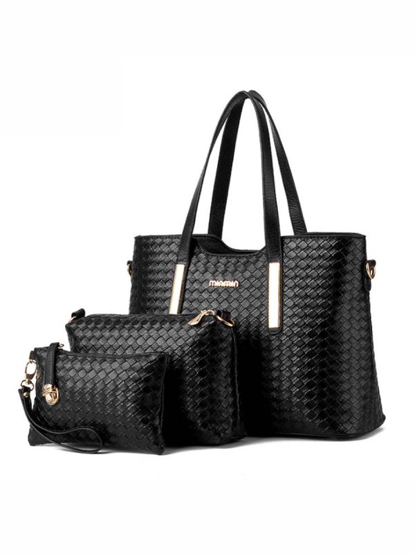 

Three Pieces Plain Pu Weave Bags