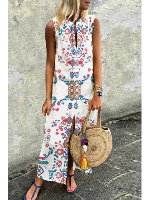 

Cotton/Linen Printed Casual Dress