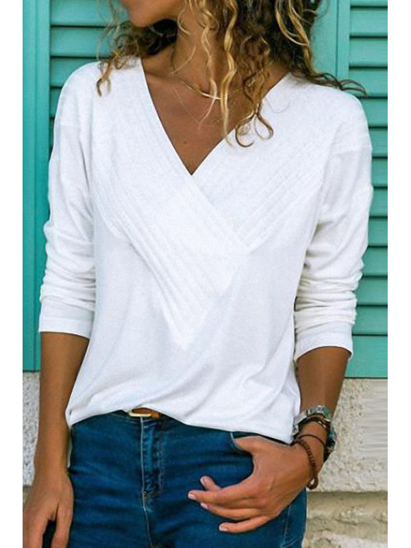 

Brief V Neck Long Sleeve Plain Casual T-Shirts