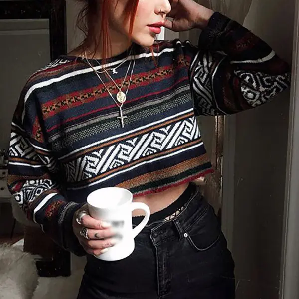 Fashion Printed Long Sleeve Sweater - Leanarea.chimpone.com 