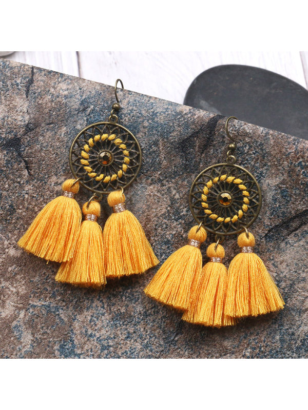 

Vintage bohemian handmade fringed rope earrings