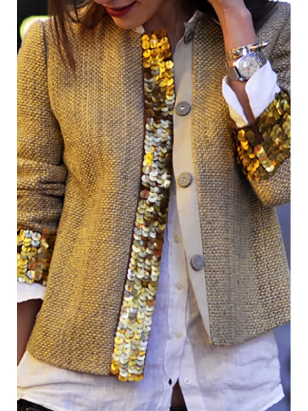 Fashion Sequins Splicing Long Sleeve Cardigan - Anystylish.com 