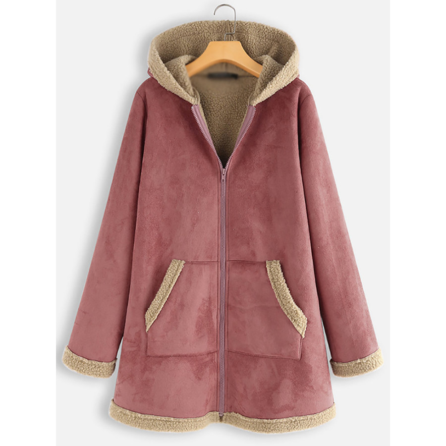 Faux Fur Fleece Lined Parka Warm Winter Shearling Coat With Hood