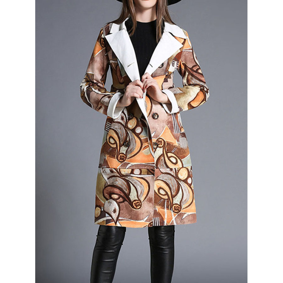 Womens Fashion Printed Colour Double Breasted Coat
