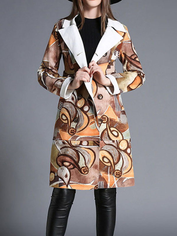 

Women's Fashion Printed Colour Double Breasted Coat