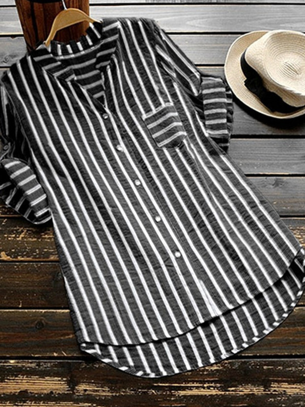 

V Neck Loose Fitting Stripes Blouses