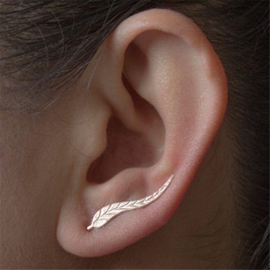 Simple metal leaves stud earrings ear clip