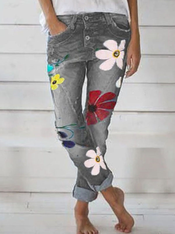 

Fashion Floral Denim Pants