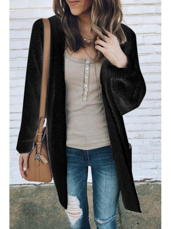 

Casual Solid Color Medium Thickness Arctic Velvet Long Sleeve Long Outwear