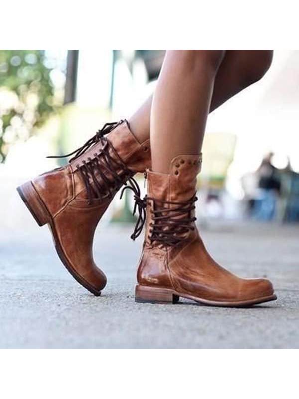 

Fashion Rivet Low Square Heel Chivalry Boots