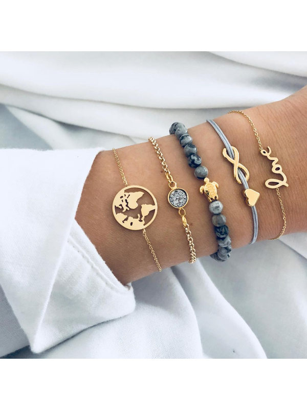 

Fashion Personality Turtle World Map Letters Infinity-8 Words Love Beads Bracelet Set Female New