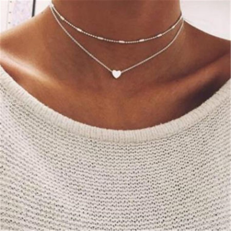 Simple hearts copper multilayer clavicle necklace